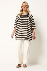 YOURS Plus Size Chocolate Brown & Cream Boxy T-Shirt | Yours Clothing 1