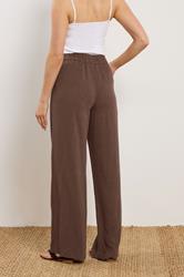 LTS Tall Women's Chocolate Brown Linen Pleated Wide Leg Trousers | Long Tall Sally 4