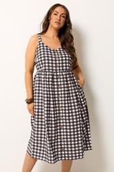 YOURS Plus Size Chocolate Brown Gingham Linen Dress | Yours Clothing 3