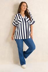 EVANS Plus Size Blue & White Stripe Blouse | Evans 1