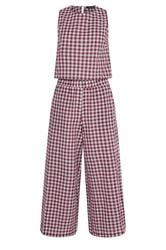 PixieGirl Petite Women's Set Burgundy Red Gingham Cotton Top & Wide Leg Trousers | PixieGirl 5