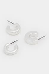 YOURSET 3 PACK Silver Tone Mini Hoop Earrings | Yours Clothing 2