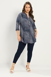 YOURS Plus Size Navy Blue Polka Dot Half Placket Shirt | Yours Clothing 1
