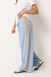 PixieGirl Petite Women's Light Blue Side Stripe Scuba Wide Leg Trousers | PixieGirl 1