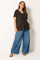 YOURS Plus Size Brown Lattice Grown On Sleeve T-Shirt | Yours Clothing 1