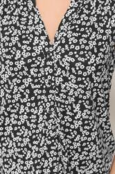 YOURS Plus Size Black Floral Notch Neck Swing Blouse | Yours Clothing 4