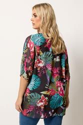 YOURS Plus Size Black Tropical Print Keyhole Detail Top | Yours Clothing 2