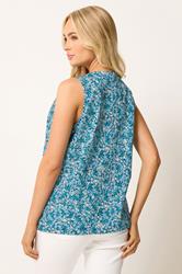 M&Co Blue Floral Print Cotton Button Vest Top | M&Co 4