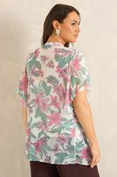 EVANS Curve Green Floral Frill sleeve Blouse | Evans 4