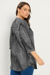 YOURS Plus Size Black Polka Dot Half Placket Shirt | Yours Clothing 2