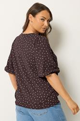 YOURS Plus Size Chocolate Brown Polka Dot Puff Sleeve Top | Yours Clothing 2