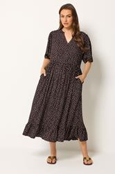 YOURS Plus Size Brown Spot Print Notch Neck Maxi Dress | Yours Clothing 1