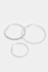 YOURSET 3 PACK Silver Tone Diamante Hoop Earrings | Yours Clothing 4
