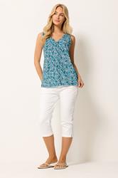 M&Co Blue Floral Print Cotton Button Vest Top | M&Co 2