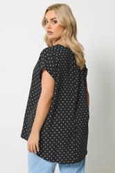 YOURS Plus Size Black Polka Dot Grown-On Sleeve Top | Yours Clothing 2