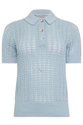 PixieGirl Petite Light Blue Crochet Polo Top