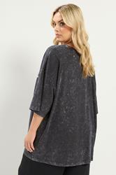 YOURS Plus Size Grey Acid Wash Sunflower Graphic T-Shirt | Yours Clothing 2