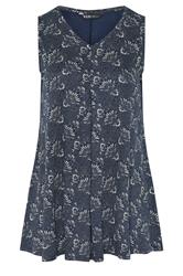 YOURS Curve Navy Blue Paisley Pleat Vest Top