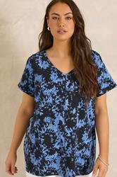 EVANS Plus Size Blue Tie Dye Cotton T-Shirt | Evans 3