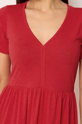 M&Co Petite Red Notch Neck Tiered Cotton Maxi Dress | M&Co 4