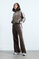  PixieGirl Petite Women's Brown Side Stripe Velvet Wide Leg Trousers | PixieGirl 3
