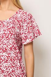 M&Co Red Ditsy Floral Cotton Scoop Neck Top | M&Co 4