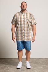 KAM Big & Tall Stone Brown Check Short Sleeve Shirt | BadRhino 1