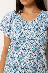 M&Co Petite Blue Floral Cotton Scoop Neck Top | M&Co 4