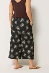 YOURS Plus Size Black Sun Print Cropped Wide Leg Trousers | Yours Clothing 2