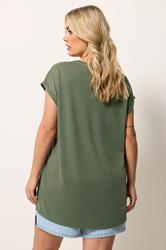 YOURS Plus Size Khaki Green V-Neck Basic T-Shirt | Yours Clothing 2