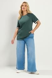 YOURS Plus Size Green Metallic Crochet Trim T-Shirt | Yours Clothing  1