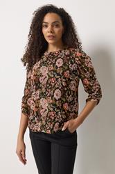 M&Co Black Floral Angel Sleeve Blouse | M&Co 3