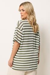 YOURS Plus Size Khaki Green & Ivory White Stripe Knitted T-Shirt | Yours Clothing 2