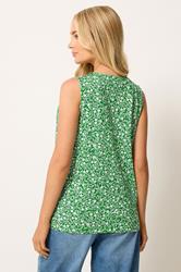 M&Co Green Floral Print Cotton Button Vest Top | M&Co 2
