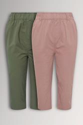 YOURS 2 PACK Plus Size Olive Green & Pink Cool Cotton Cropped Trousers | Yours Clothing 3