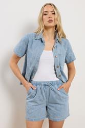 LTS PREMIUM Tall Women's Light Blue Jacquard Cotton Denim Shorts | Long Tall Sally 1