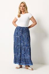 YOURS Plus Size Navy Blue Paisley Tiered Skirt | Yours Clothing 1