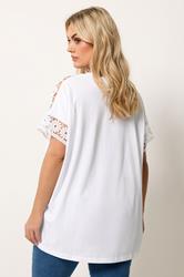 YOURS Curve White Crochet Sleeve Boxy T-Shirt | Yours Clothing 1
