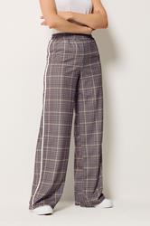 LTS Tall Women's Brown Check Piped Wide Leg Trousers | Long Tall Sally 1
