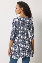 M&Co Navy Blue Floral Hanky Hem Top | M&Co 2