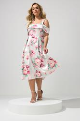YOURS LONDON Plus Size Sage Green Cold Shoulder Floral Skater Dress | Yours Clothing 3