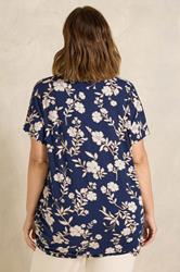 EVANS Plus Size Navy Blue Floral Grown-On Sleeve Top | Evans 2