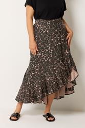 YOURS Plus Size Chocolate Brown Leopard Print Ruffle Skirt | Yours Clothing 2