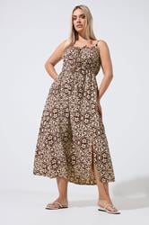 LIMITED COLLECTION Plus Size Brown Abstract Tie Strap Dress | Yours Clothing 3