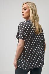 YOURS LONDON Curve Chocolate Brown Polka Dot Drape Shoulder Top 2