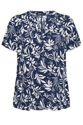 YOURS Curve Navy Blue Leaf Notch Neck Top