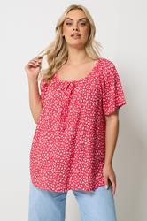 YOURS Plus Size Red Floral Short Sleeve Pintuck Blouse | Yours Clothing 3