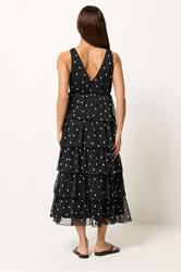 PixieGirl Petite Women's Black Polka Dot Chiffon Midi Dress | PixieGirl 4