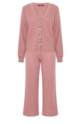 PixieGirl Petite Set Pink Marl Ribbed Cardigan & Wide Leg Trousers