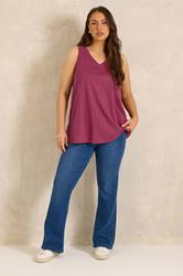 EVANS Plus Size 2 Pack Brown & Berry Red Cotton Vest Tops 4